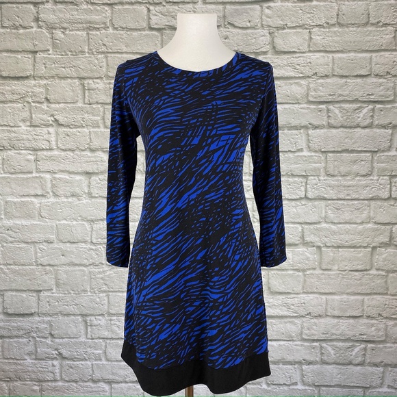 Calvin Klein Cobalt Blue, Black Abstract Dress - Picture 1 of 5